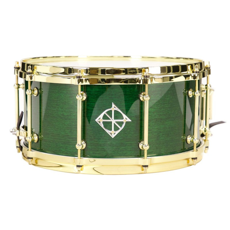 Dixon PDSAN654CBRG1 Artisan Series 6.5x14" Australian Rose Gum Snare Drum in Green Stain Lacquer w/ Gold Hardware