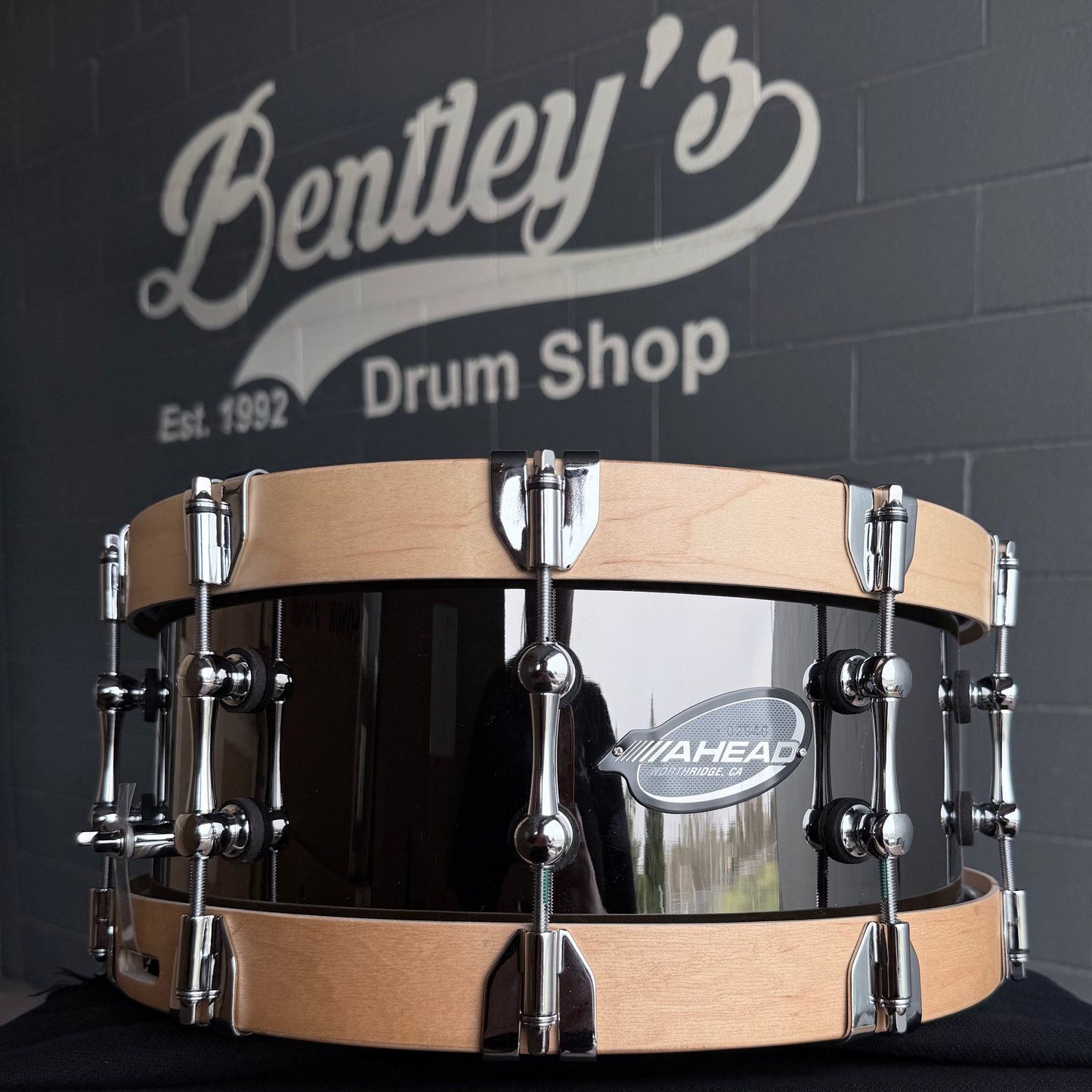 Ahead 6x14" Black Chrome over Bell Brass Snare Drum w/ Dunnett MetalWood Hoops