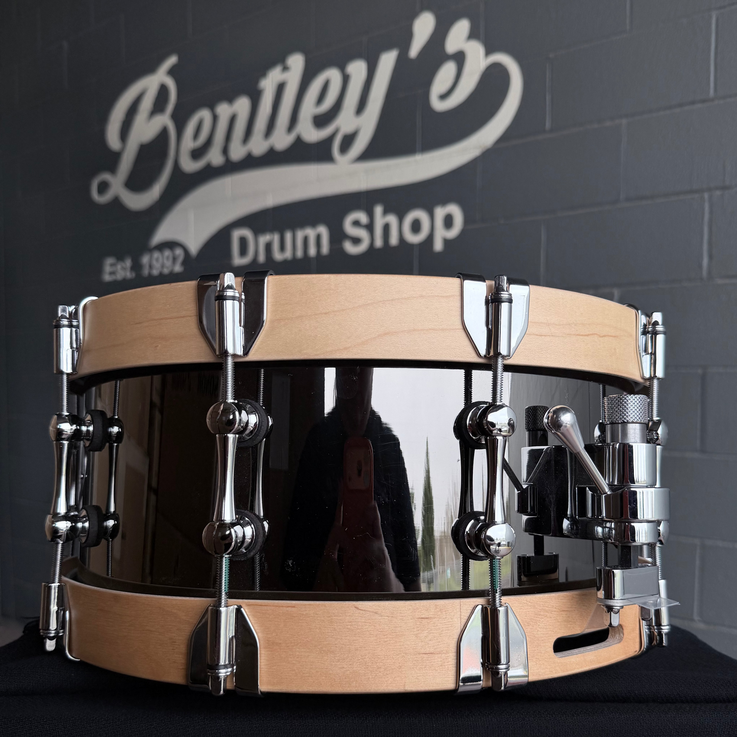 Ahead 6x14" Black Chrome over Bell Brass Snare Drum w/ Dunnett MetalWood Hoops