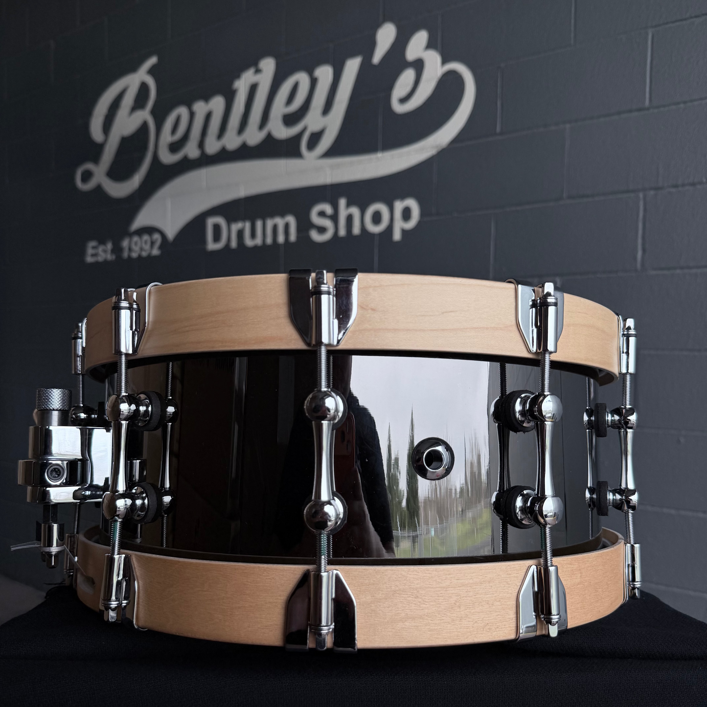Ahead 6x14" Black Chrome over Bell Brass Snare Drum w/ Dunnett MetalWood Hoops