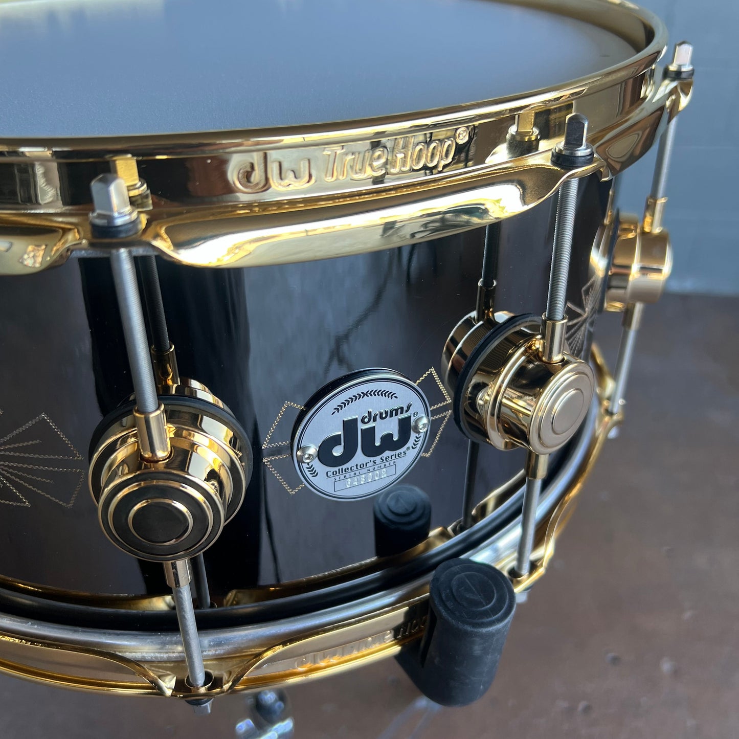 RARE DW Collector's Series 6.5x14" Engraved Art Duco Black Nickel Over Brass Snare Drum w/Gold Hardware