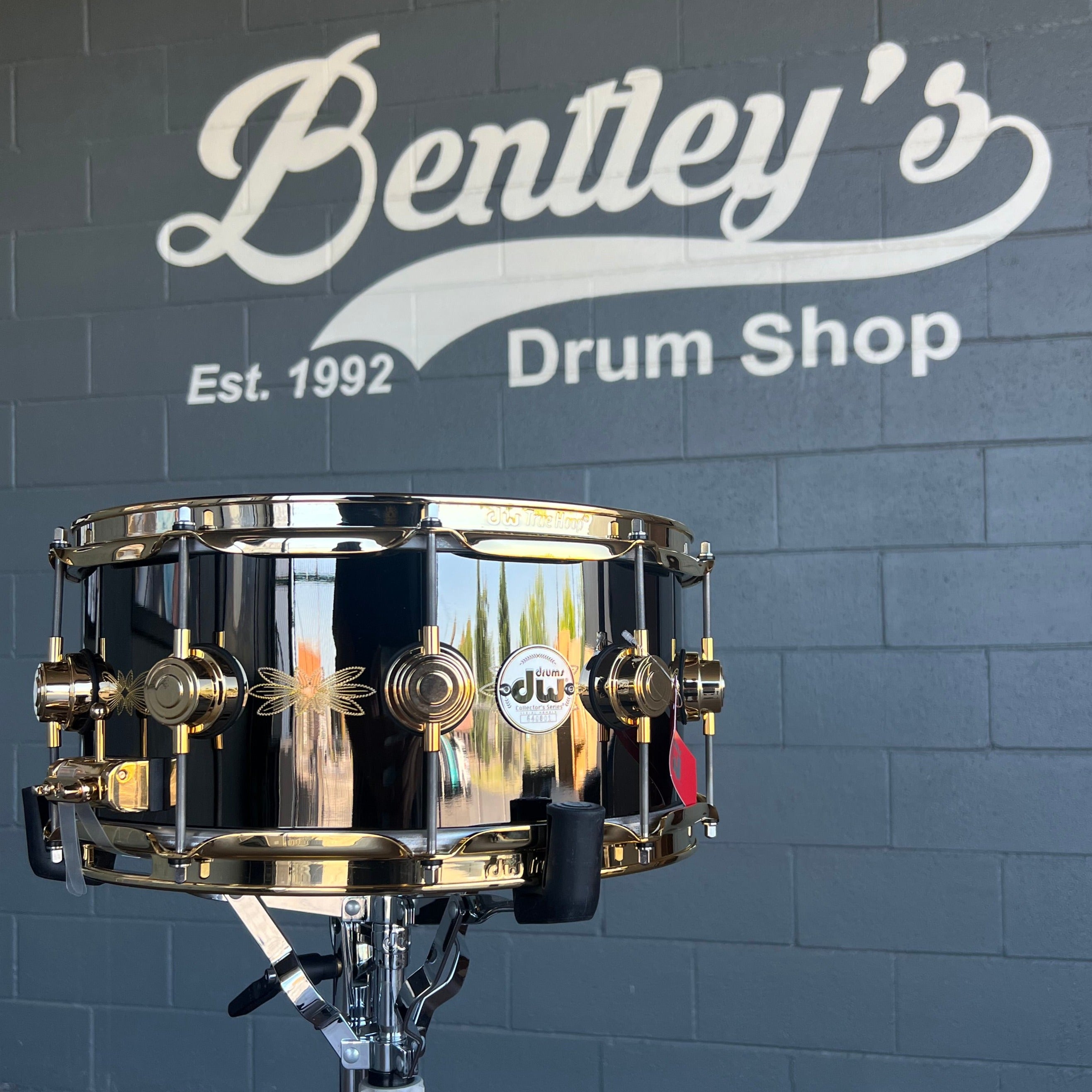 RARE DW Collector's Series 6.5x14" Engraved Floral Black Nickel Over Brass Snare Drum w/Gold Hardware