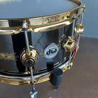 RARE DW Collector's Series 6.5x14" Engraved Floral Black Nickel Over Brass Snare Drum w/Gold Hardware