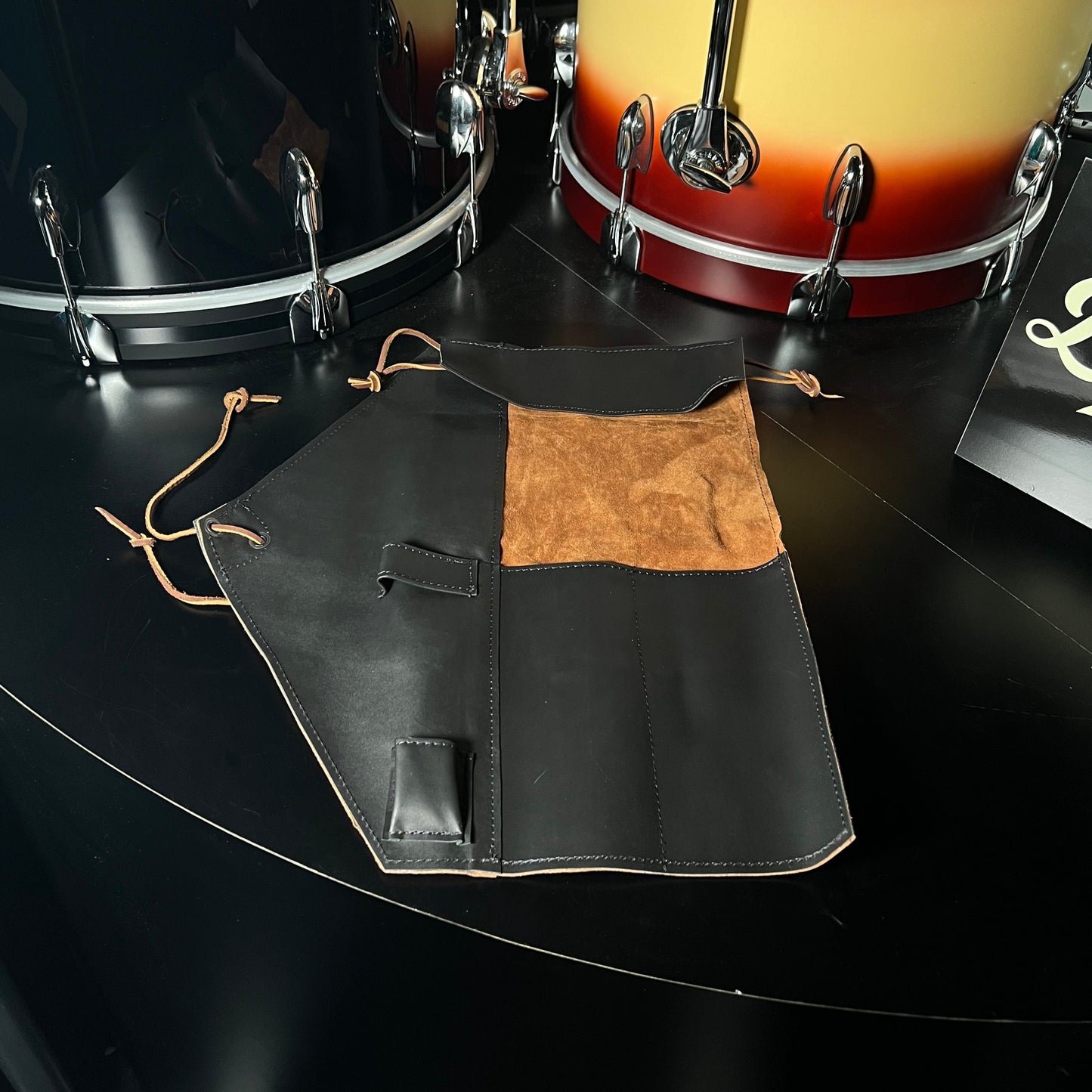 Bentley's Drum Shop Handmade Leather Stick Bag in Brown Suede