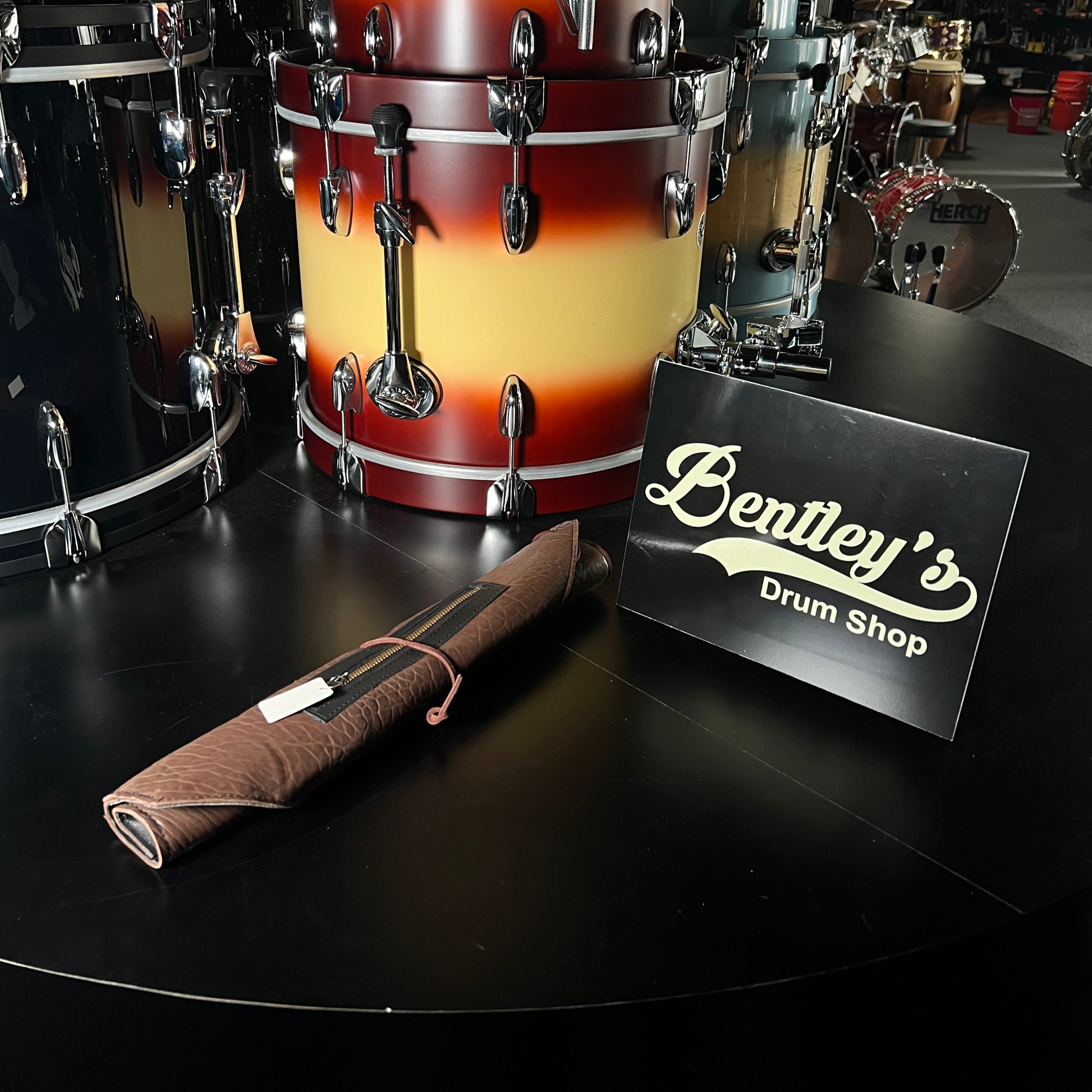 Bentley's Drum Shop Handmade Leather Stick Bag in Brown Alligator Suede