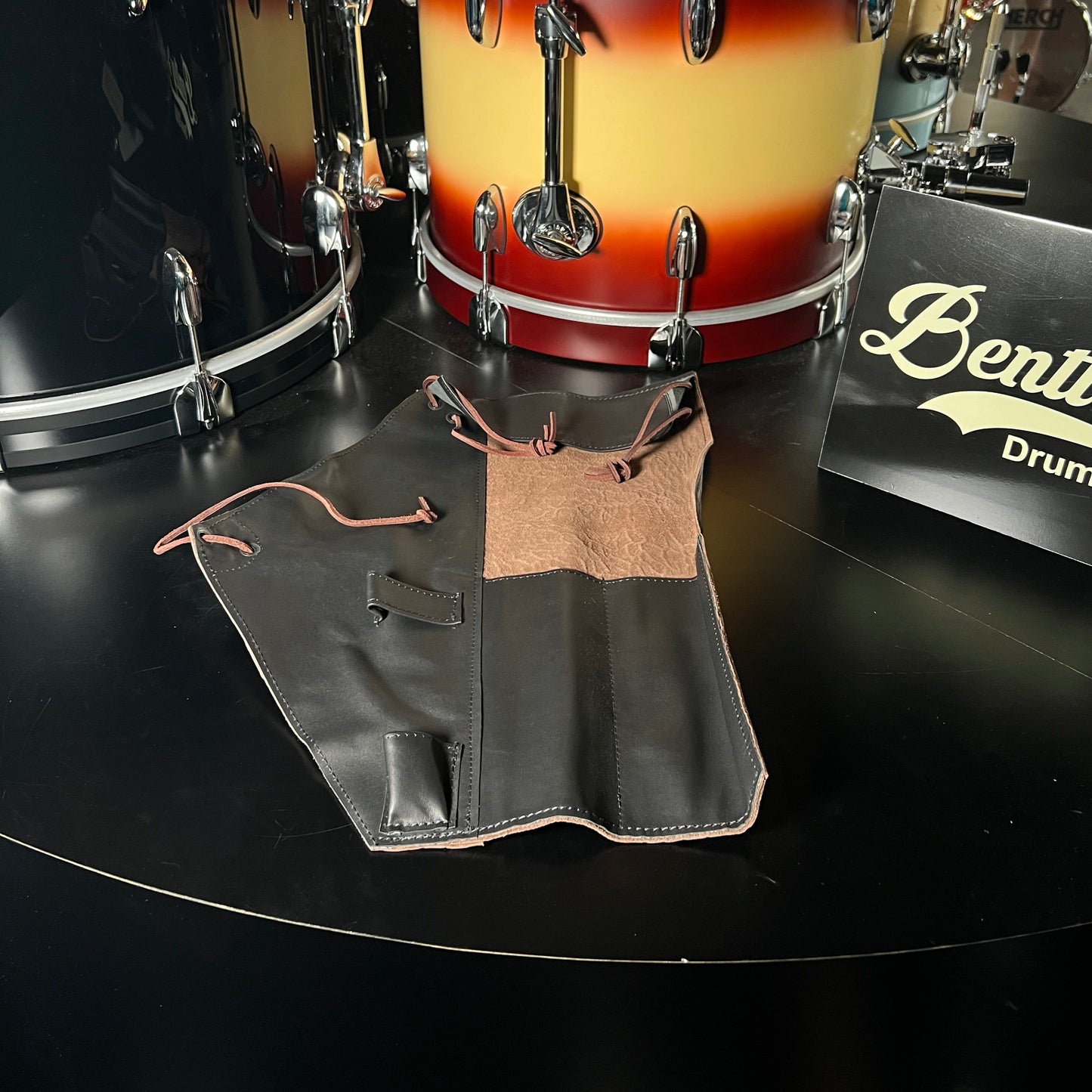 Bentley's Drum Shop Handmade Leather Stick Bag in Brown Alligator Suede