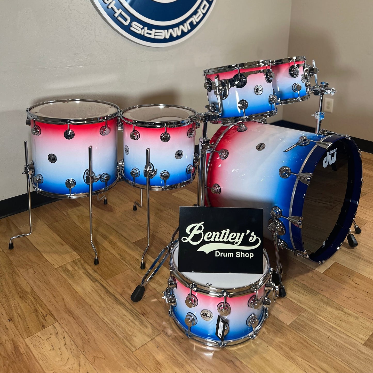 DW Collector's Series 333 Pure Maple 8/10/12/14/16/22" Drum Set Kit w/14" Matching Snare Drum in Red, White & Blue Lacquer Specialty