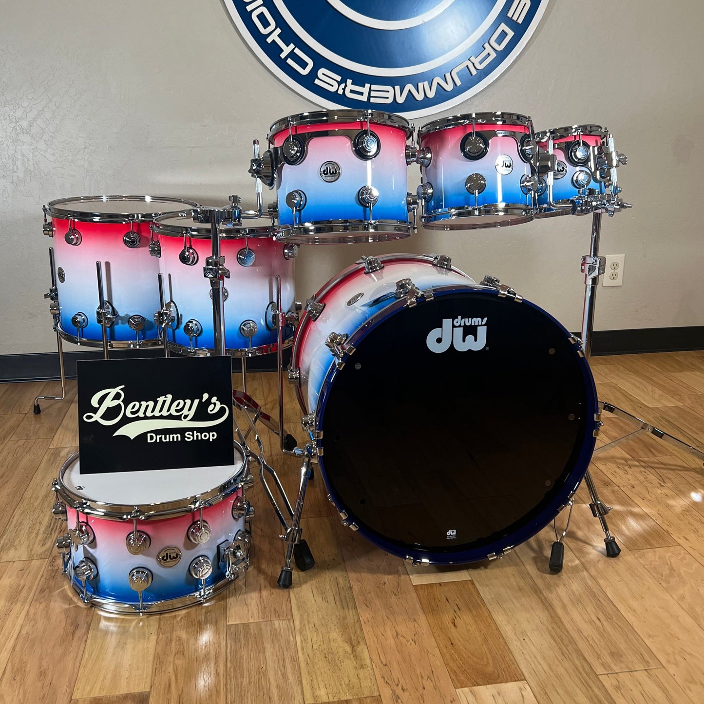 DW Collector's Series 333 Pure Maple 8/10/12/14/16/22" Drum Set Kit w/14" Matching Snare Drum in Red, White & Blue Lacquer Specialty