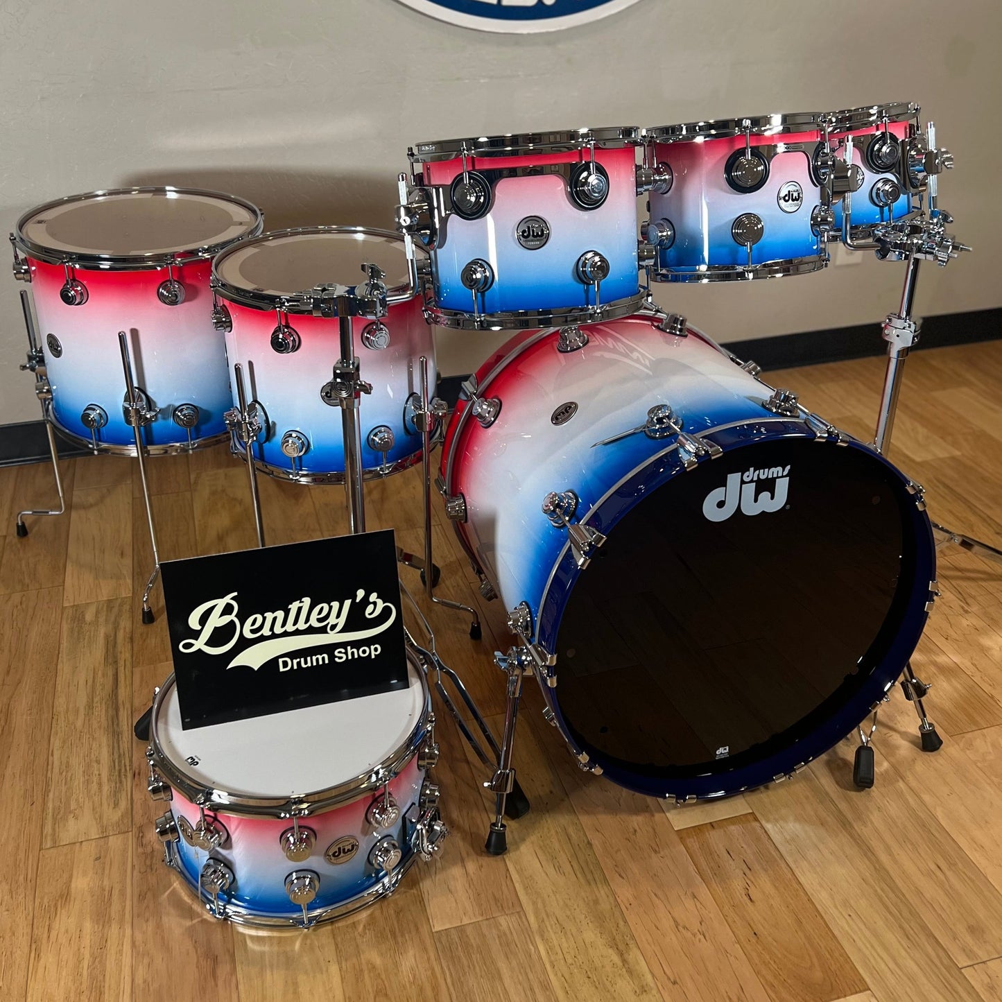 DW Collector's Series 333 Pure Maple 8/10/12/14/16/22" Drum Set Kit w/14" Matching Snare Drum in Red, White & Blue Lacquer Specialty