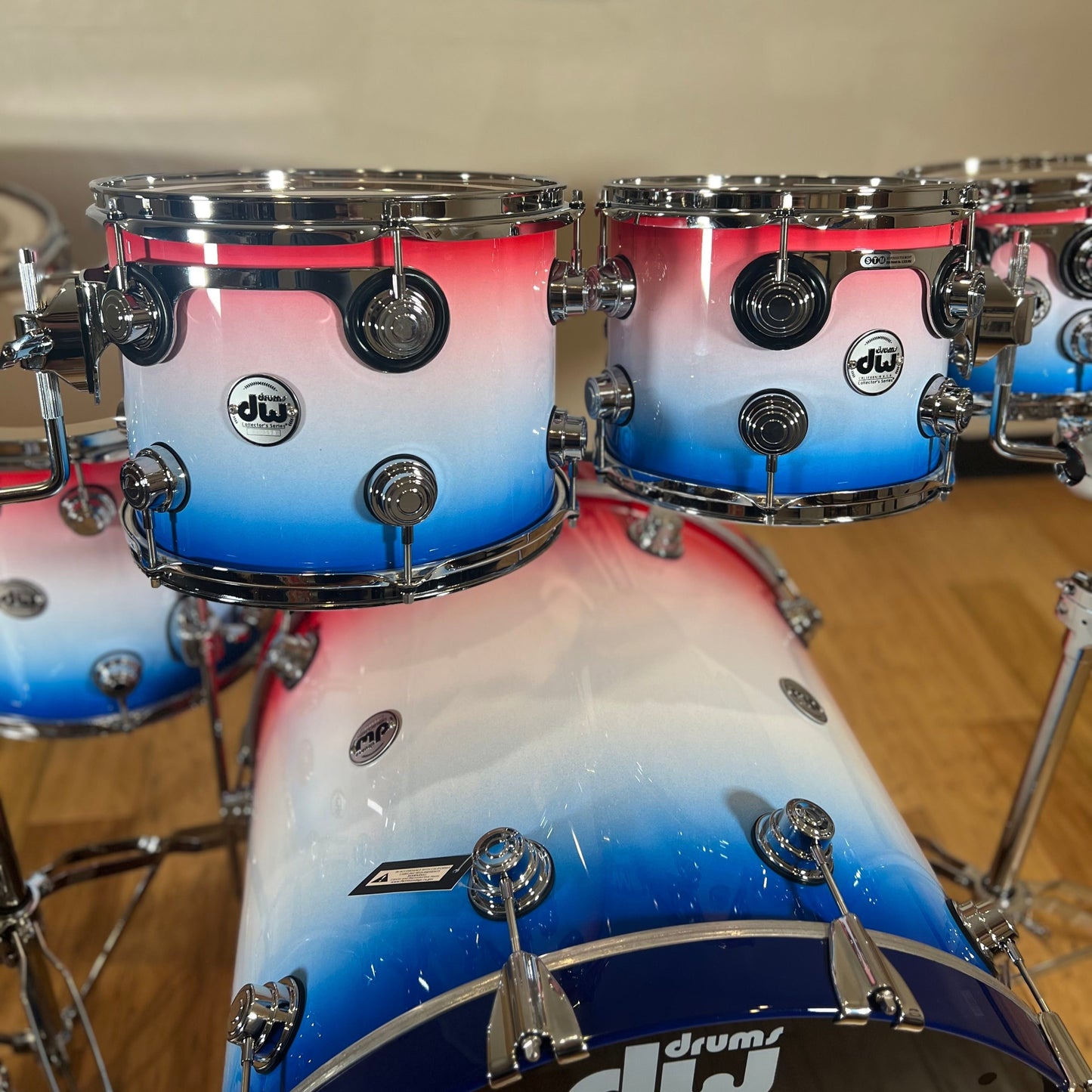 DW Collector's Series 333 Pure Maple 8/10/12/14/16/22" Drum Set Kit w/14" Matching Snare Drum in Red, White & Blue Lacquer Specialty