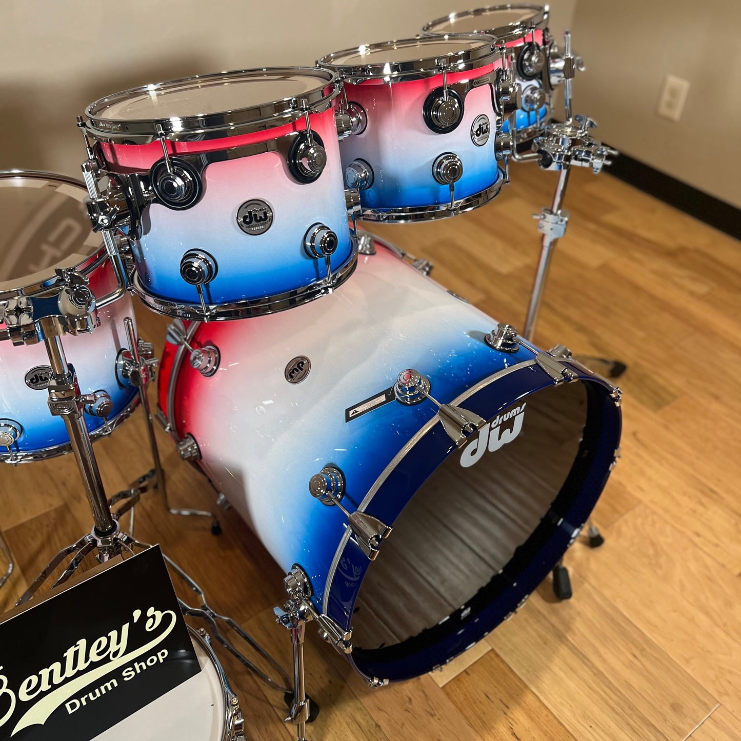 DW Collector's Series 333 Pure Maple 8/10/12/14/16/22" Drum Set Kit w/14" Matching Snare Drum in Red, White & Blue Lacquer Specialty