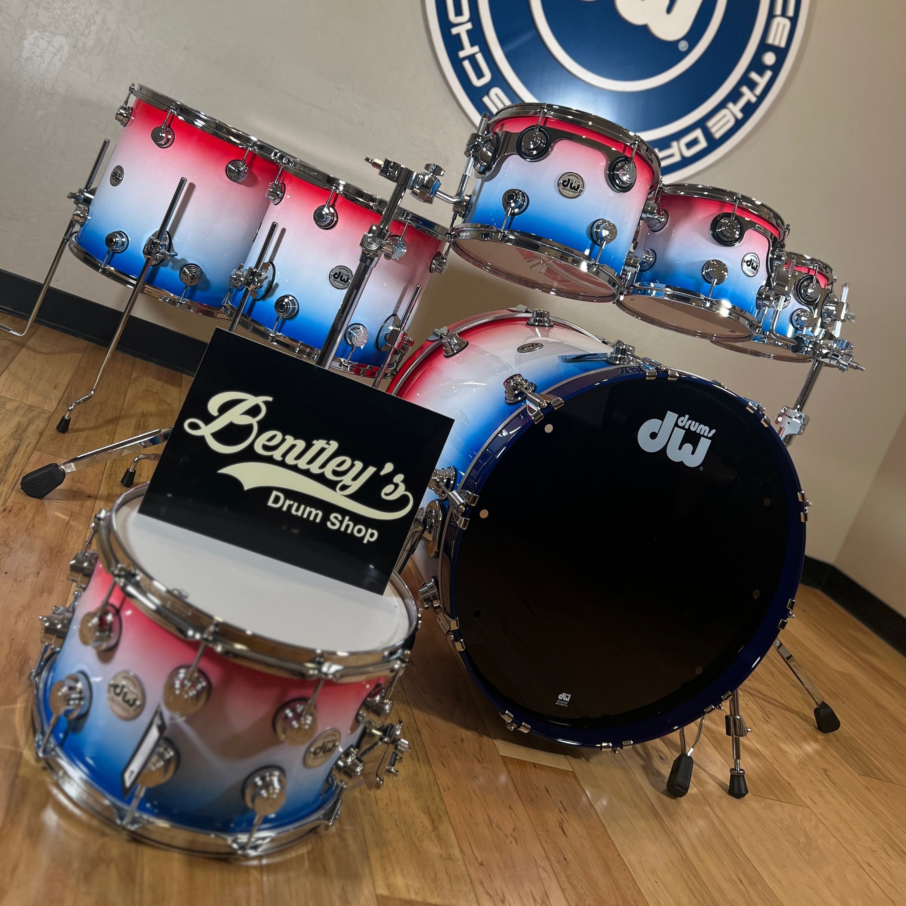 DW Collector's Series 333 Pure Maple 8/10/12/14/16/22" Drum Set Kit w/14" Matching Snare Drum in Red, White & Blue Lacquer Specialty