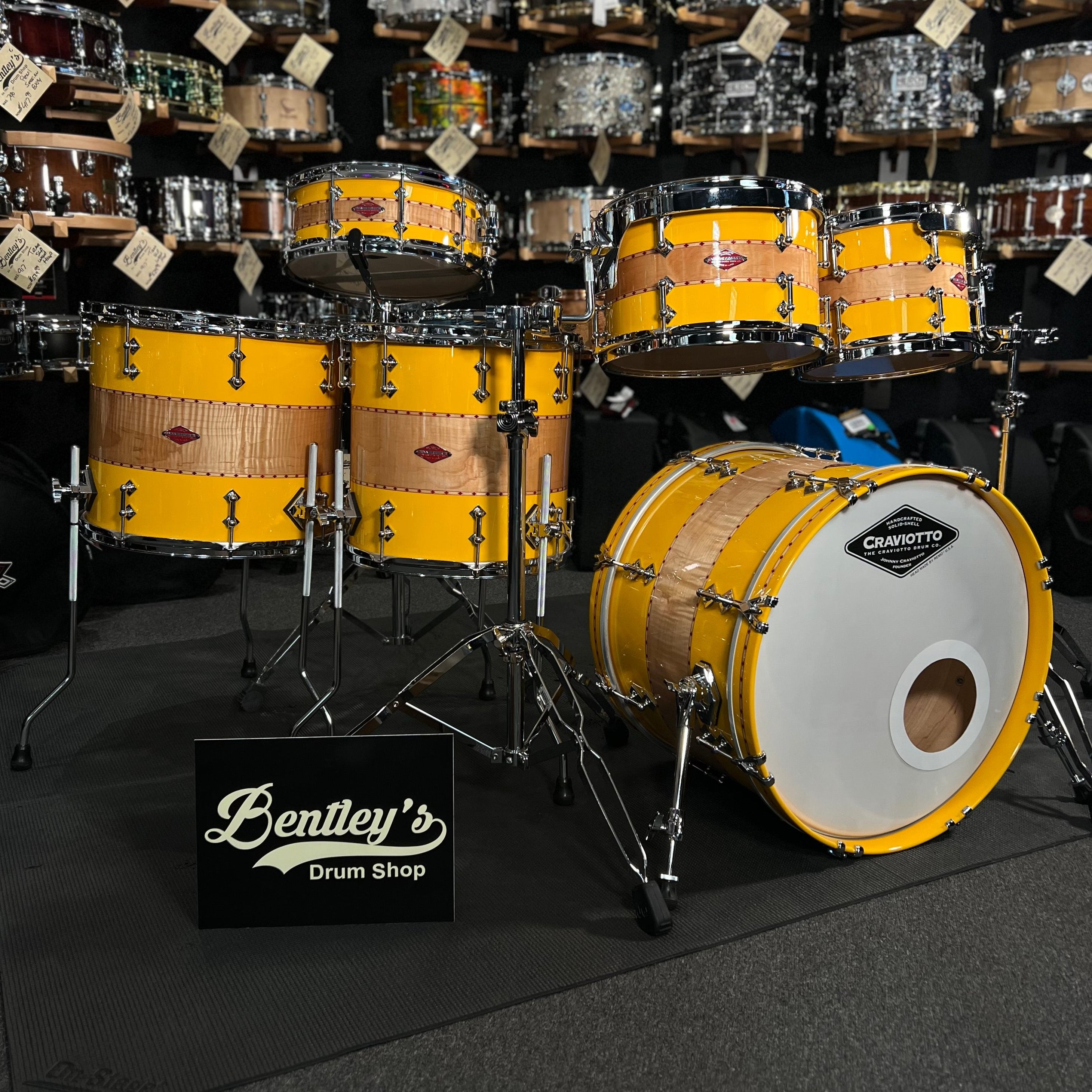 Craviotto Private Reserve Curly Maple 10/12/14/16/20" Drum Set Kit w/ 14" Matching Snare Drum in Tony Williams Yellow