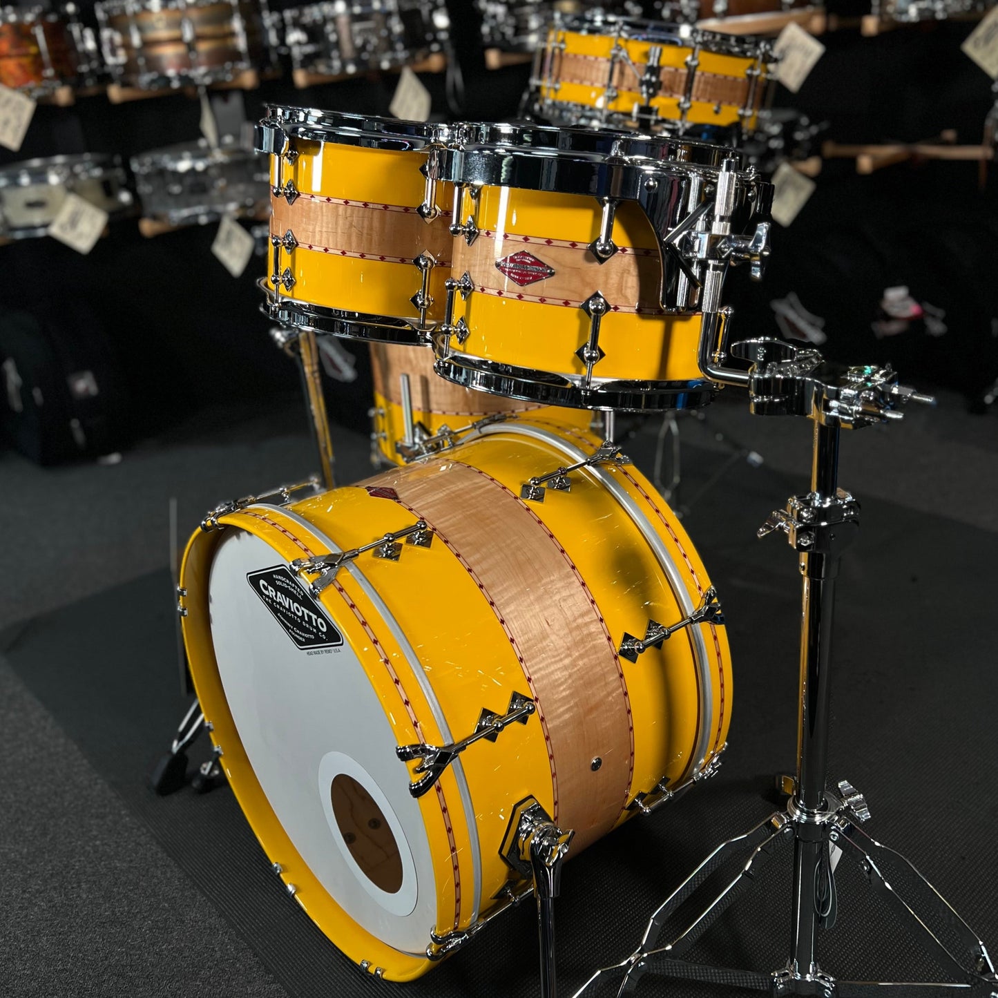 Craviotto Private Reserve Curly Maple 10/12/14/16/20" Drum Set Kit w/ 14" Matching Snare Drum in Tony Williams Yellow