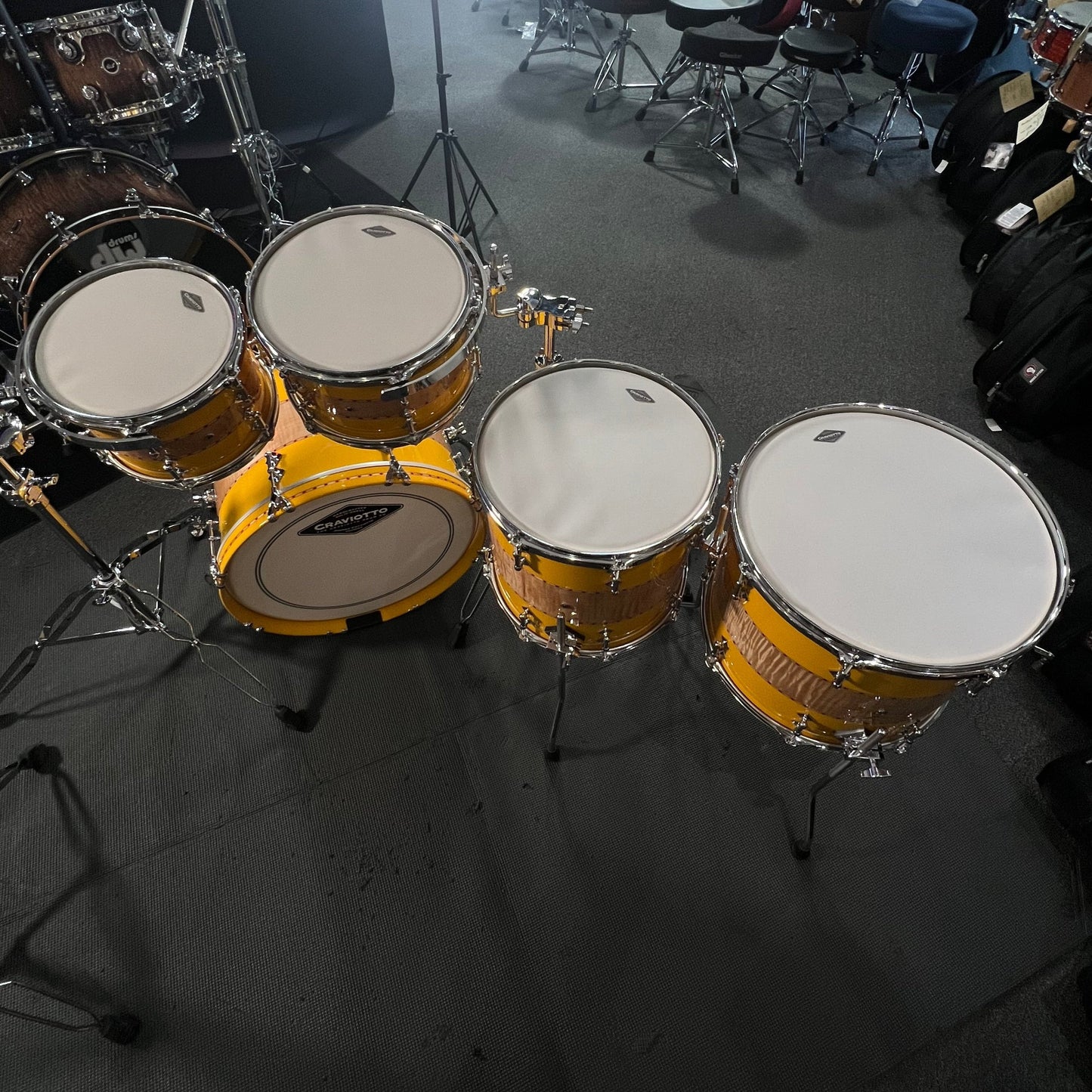 Craviotto Private Reserve Curly Maple 10/12/14/16/20" Drum Set Kit w/ 14" Matching Snare Drum in Tony Williams Yellow