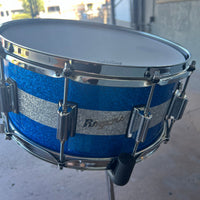 Rogers Dyna-Sonic Beavertail 6.5x14" Snare Drum in Blue Sparkle w/ Silver Sparkle Stripe