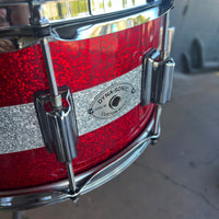 Rogers Dyna-Sonic Beavertail 6.5x14" Snare Drum in Red Sparkle w/ Silver Sparkle Stripe