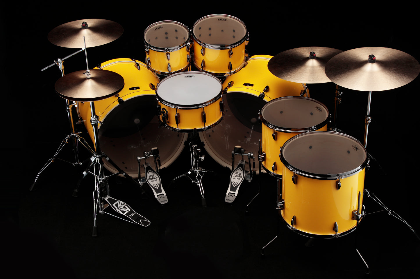 ~LIMITED EDITION~ TAMA Imperialstar 7-Piece 10/12/14/16/22/22 Double-Bass Drum Kit Set in Electric Yellow with Black Nickel Hardware & Matching Snare