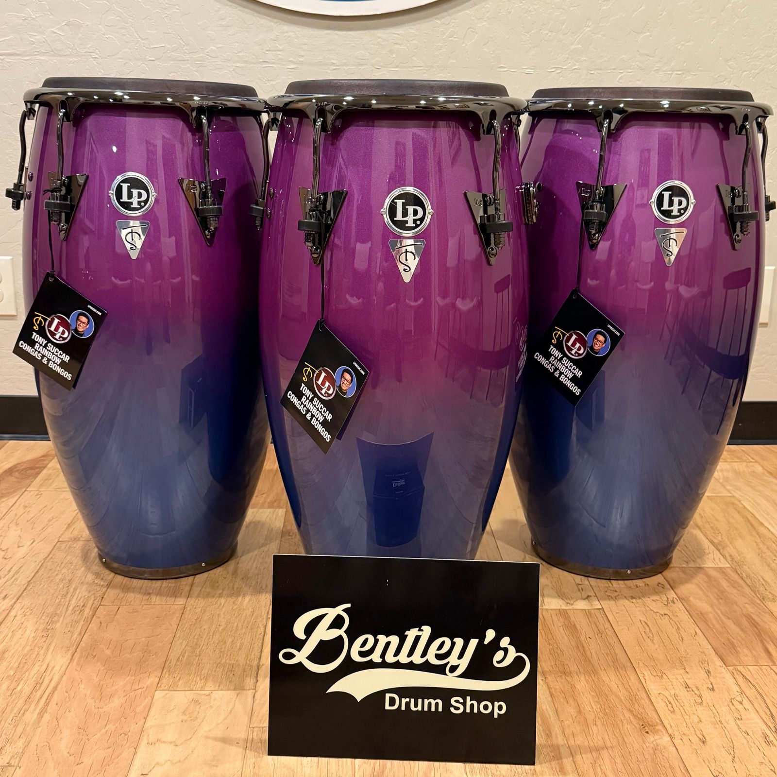 ~NEW!~ LP Latin Percussion Tony Succar Signature New Zealand Pine Quinto/Conga/Tumba Trio Set in Rainbow Lacquer with Black Nickel Hardware & Black Skyn Heads
