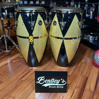 ~BENTLEY'S EXCLUSIVE!~ LP Latin Percussion Fiberglass Patato Quinto & Conga Duo Pair Set in Black & Gold Diamond Sparkle w/ Gold Hardware