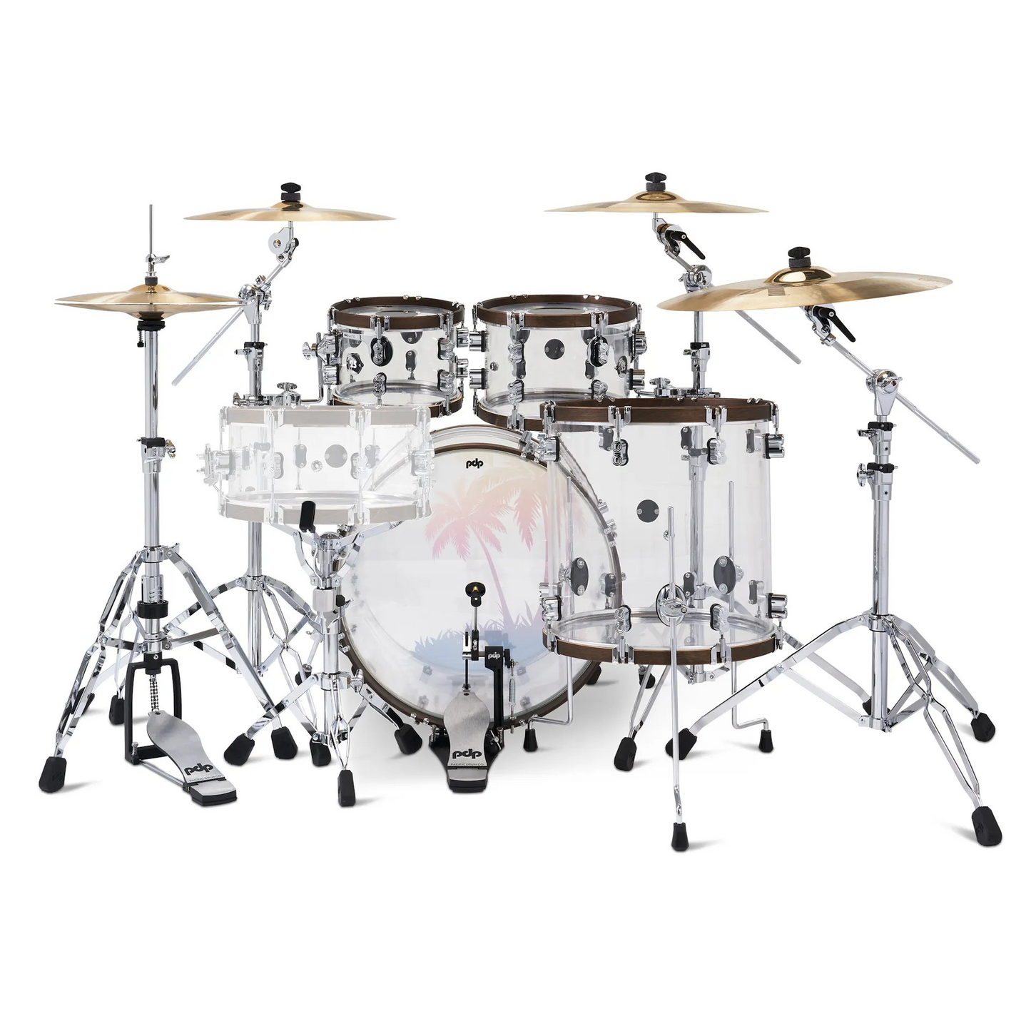 25th Anniversary PDP PDLT221425TH 10/12/16/22" Acrylic Drum Set Kit w/ Walnut Stained Wood Hoops *IN STOCK*