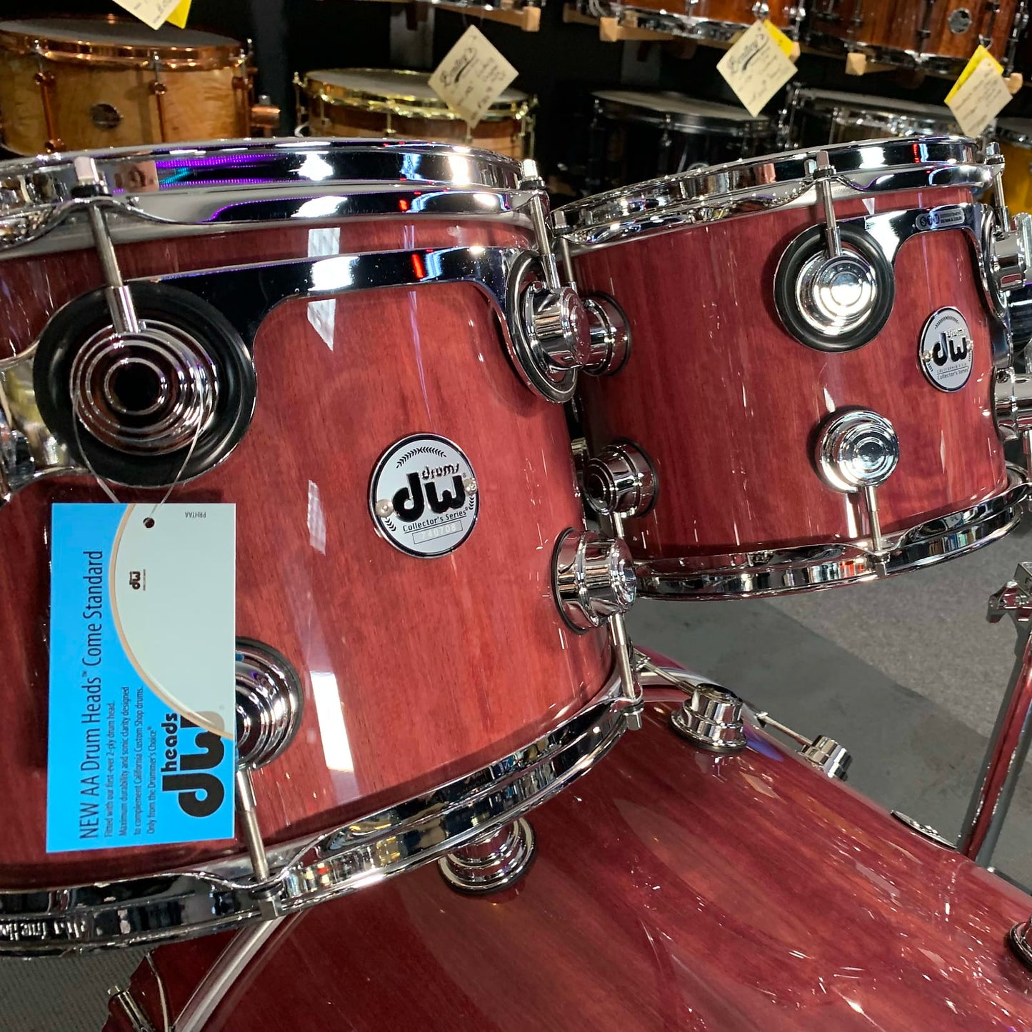 DW Collector's Series 10/12/16/22" Pure Quilted Purpleheart Drum Kit Set in Natural Gloss Lacquer w/ Chrome Hardware