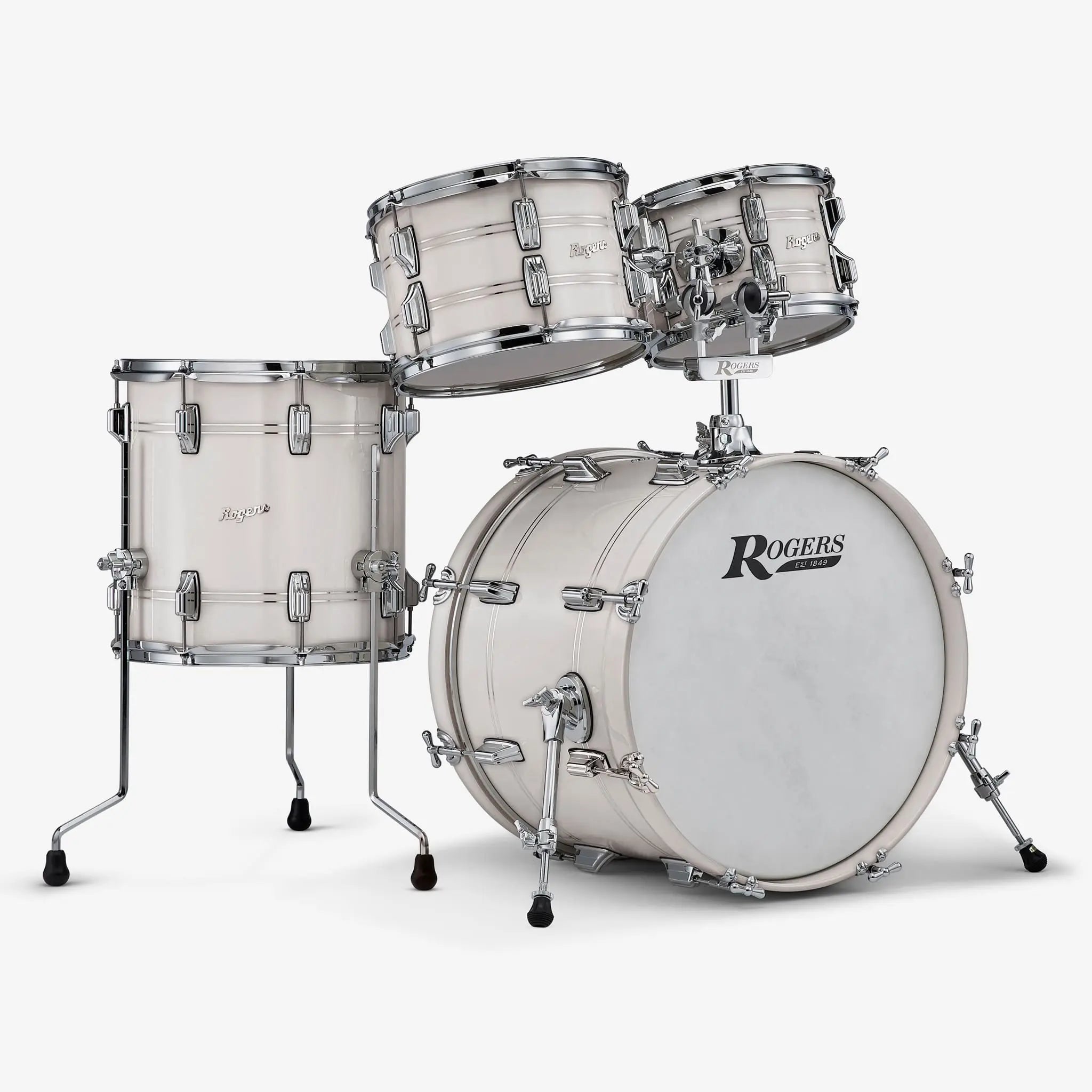 ~NEW!~ Rogers Powertone Series 4-Piece 10/12/14/20 Fusion Drum Kit Set in Antique Creme with Chrome Pinstripes (SAVE OVER $675!)