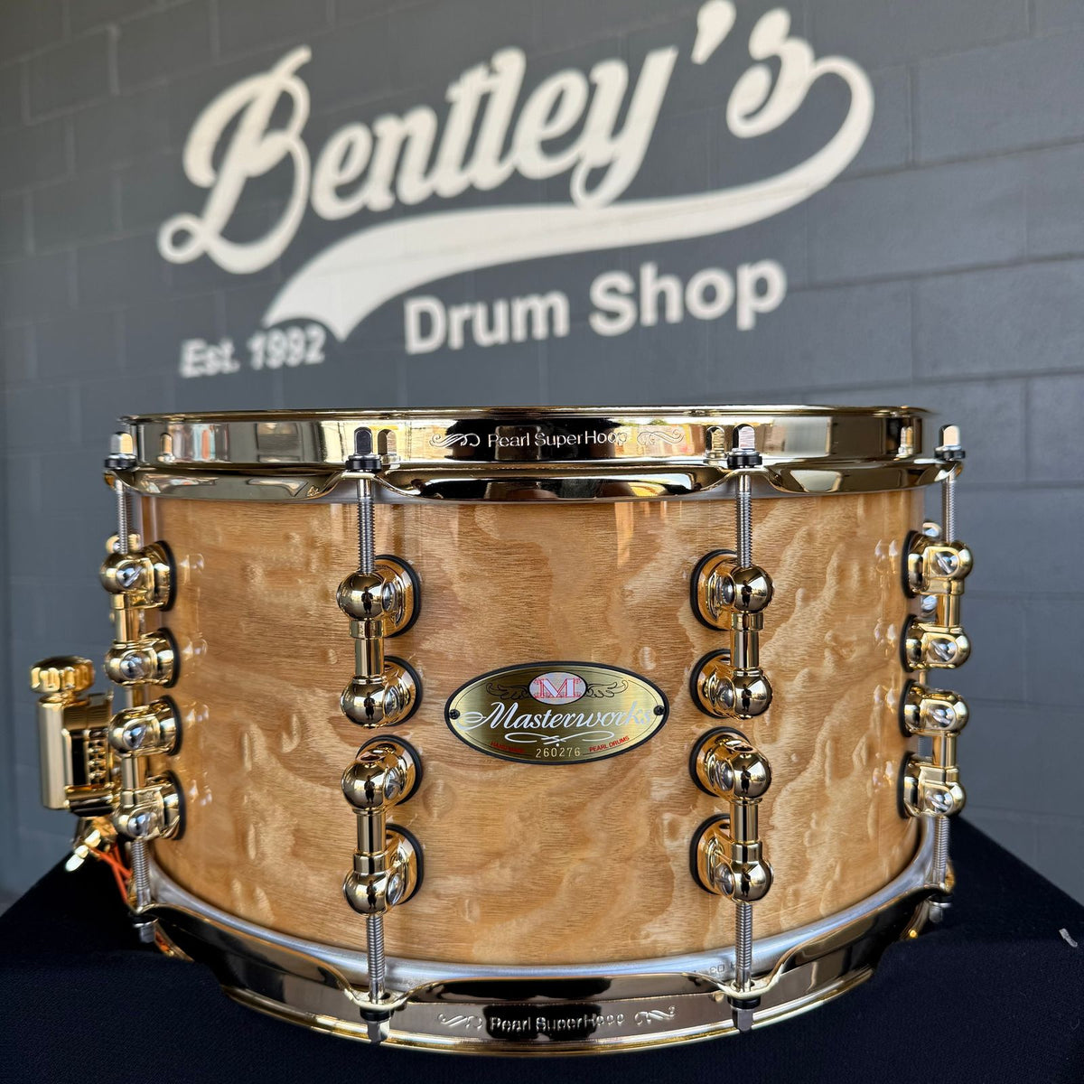 ~WOW!~ Pearl Masterworks Pure Oak 7x14" Snare Drum in Natural Gloss Lacquer over Exotic Artisan Tamo Ash with Gold Hardware