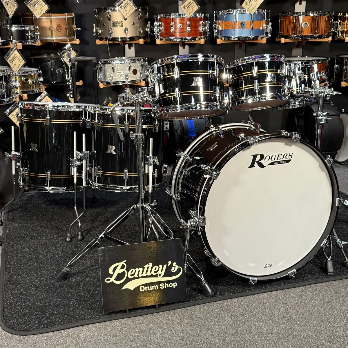~NEW!~ Rogers R-Series Maple 6-Piece 8/10/12/14/16/22 Drum Kit Set in Piano Black Gloss with Copper Pinstripe