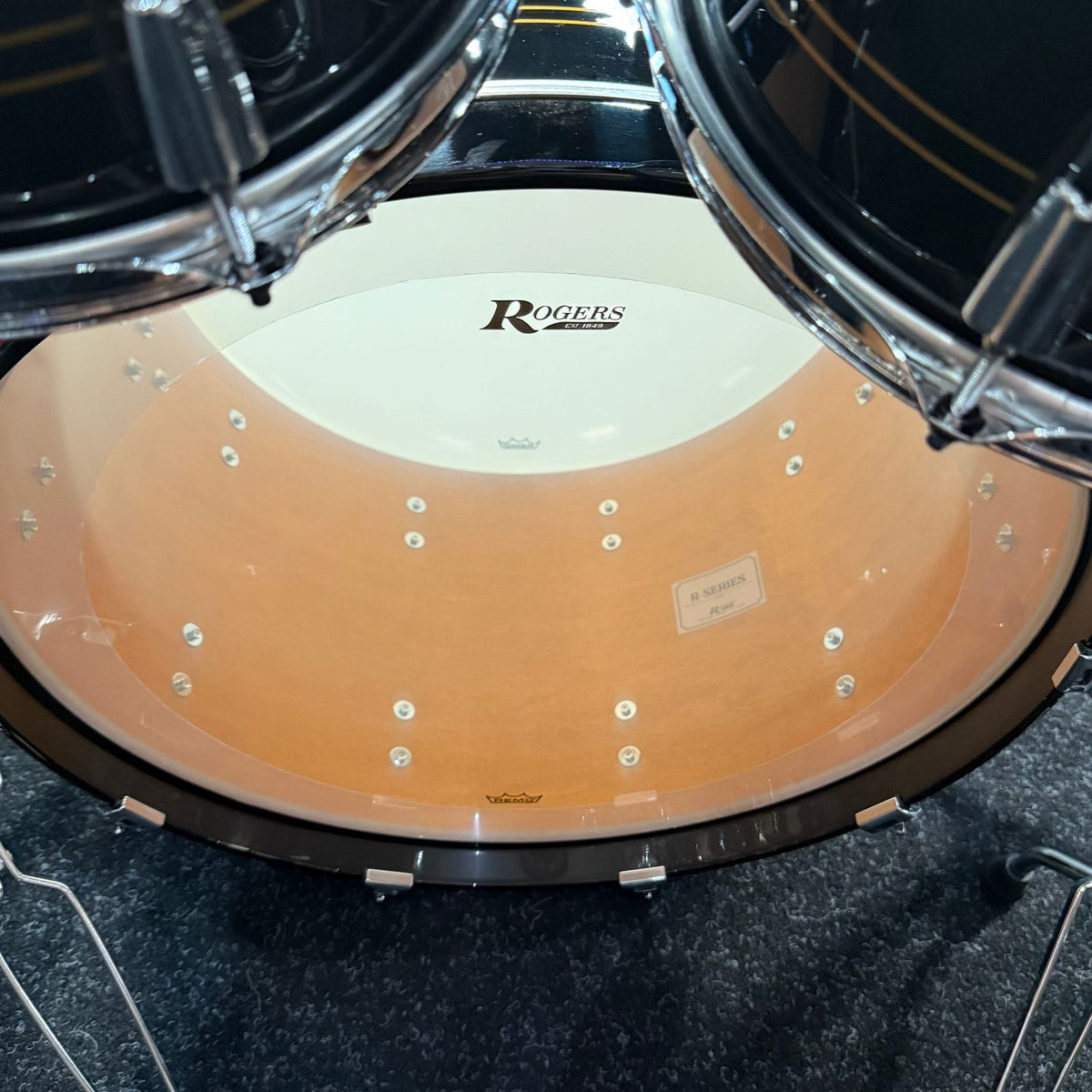 ~NEW!~ Rogers R-Series Maple 6-Piece 8/10/12/14/16/22 Drum Kit Set in Piano Black Gloss with Copper Pinstripe