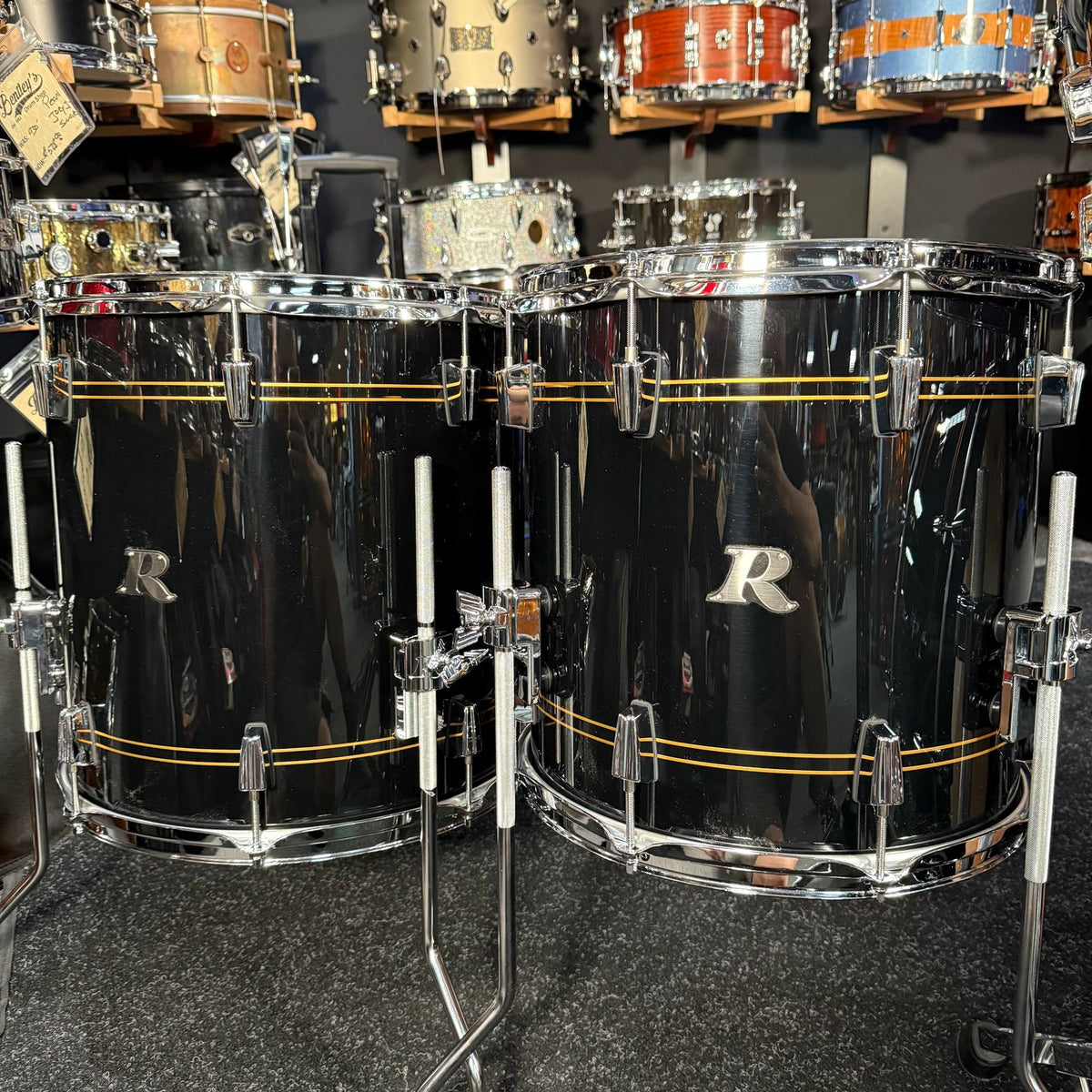~NEW!~ Rogers R-Series Maple 6-Piece 8/10/12/14/16/22 Drum Kit Set in Piano Black Gloss with Copper Pinstripe