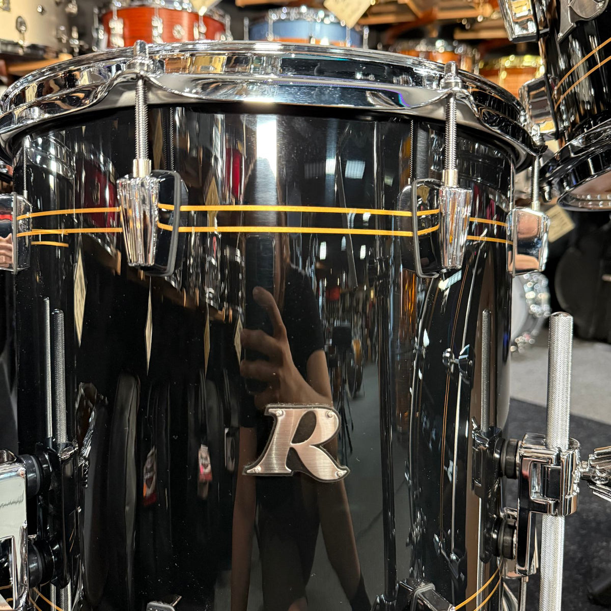 ~NEW!~ Rogers R-Series Maple 6-Piece 8/10/12/14/16/22 Drum Kit Set in Piano Black Gloss with Copper Pinstripe
