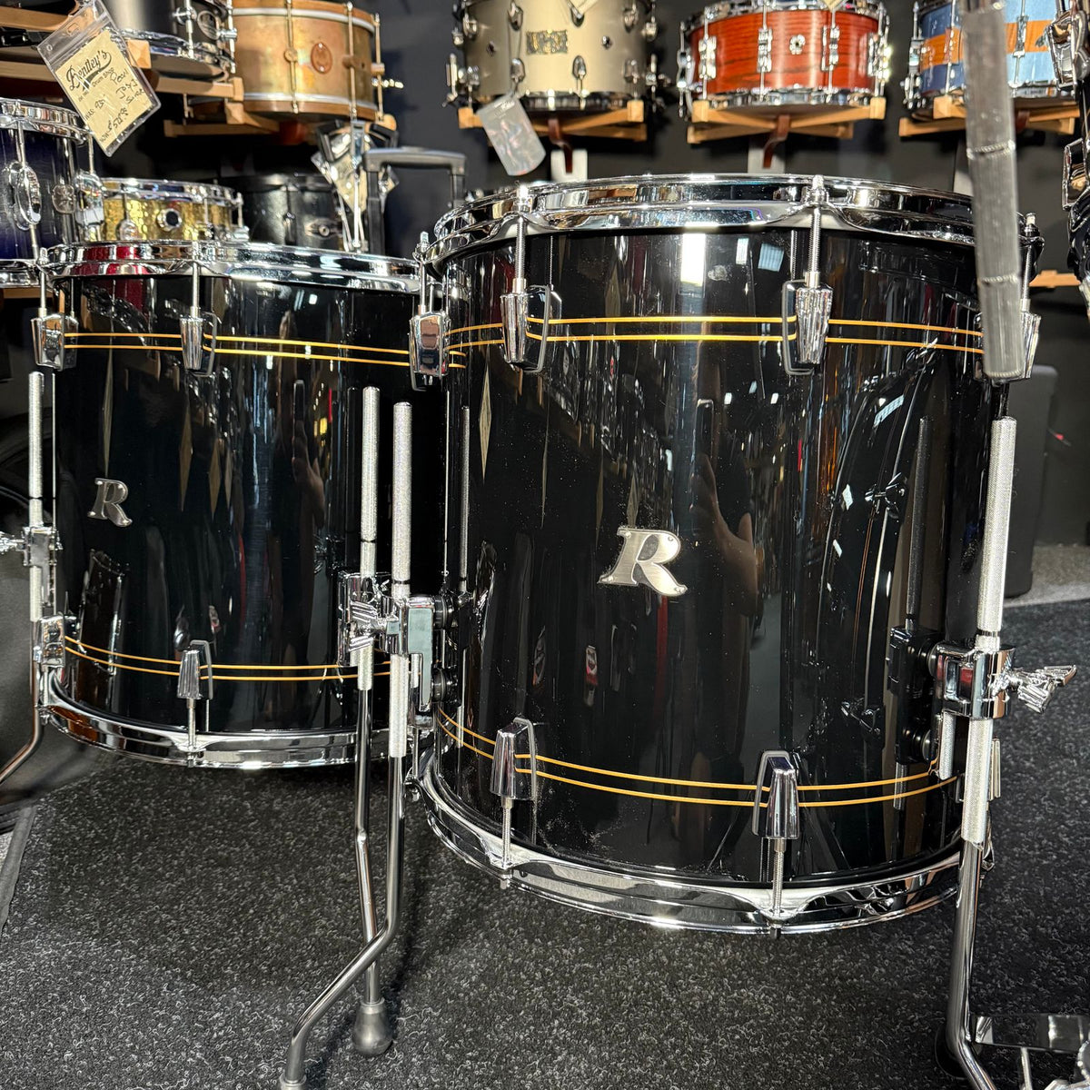 ~NEW!~ Rogers R-Series Maple 5-Piece 10/12/16/18/22 Drum Kit Set in Piano Black Gloss with Copper Pinstripe