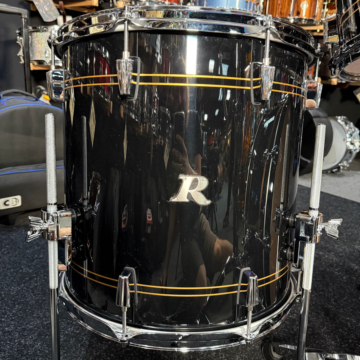 ~NEW!~ Rogers R-Series Maple 4-Piece 10/12/16/22 Drum Kit Set in Piano Black Gloss with Copper Pinstripe