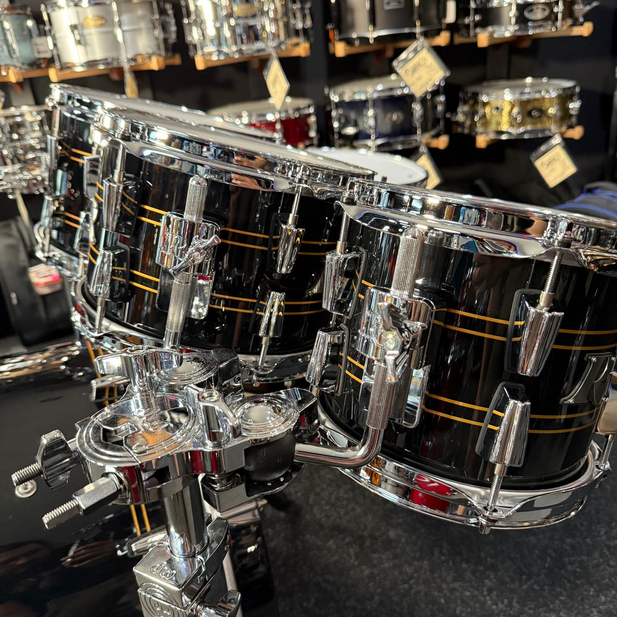 ~NEW!~ Rogers R-Series Maple 6-Piece 8/10/12/14/16/22 Drum Kit Set in Piano Black Gloss with Copper Pinstripe
