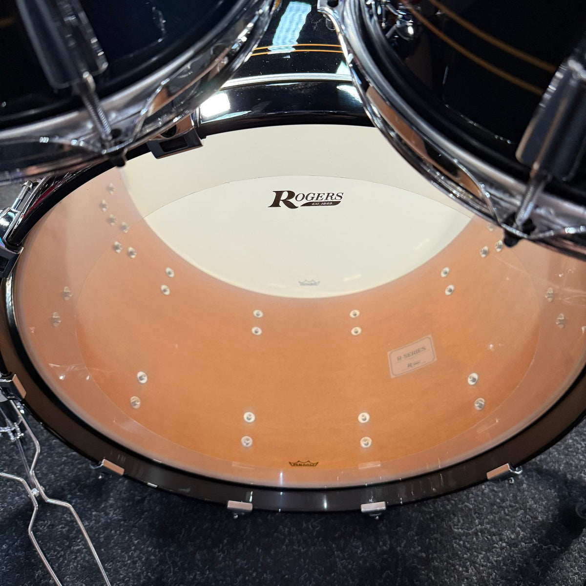 ~NEW!~ Rogers R-Series Maple 5-Piece 10/12/16/18/22 Drum Kit Set in Piano Black Gloss with Copper Pinstripe