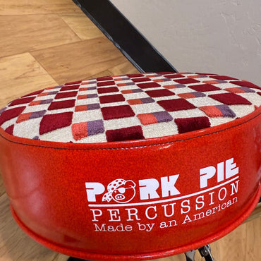 ~NEW!~ Pork Pie Round Drum Throne in Retro Red Checker Top with Red Sparkle Side