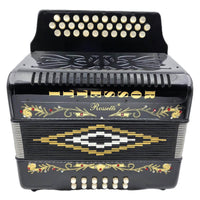 Rossetti 3112-FBE-BK 3 Row 31 Treble, 12 Bass Diatonic Button Accordion in Gloss Black - F, B, E Tuning