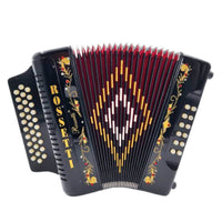 Rossetti 3112-FBE-BK 3 Row 31 Treble, 12 Bass Diatonic Button Accordion in Gloss Black - F, B, E Tuning
