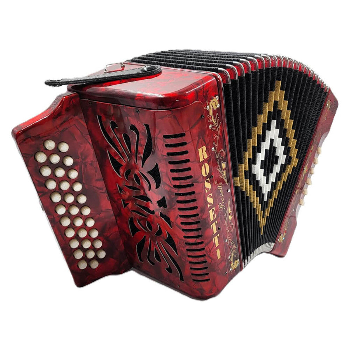 Rossetti 3112-FBE-RD 3 Row 31 Treble, 12 Bass Diatonic Button Accordion in Red - F, B, E Tuning