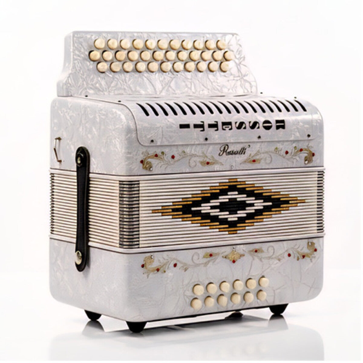Rossetti 3112-FBE-WH 3 Row 31 Treble, 12 Bass Diatonic Button Accordion in White - F, B, E Tuning