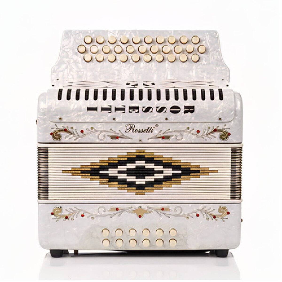 Rossetti 3112-FBE-WH 3 Row 31 Treble, 12 Bass Diatonic Button Accordion in White - F, B, E Tuning
