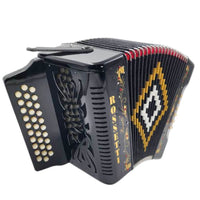 Rossetti 3112-GCF-BK 3 Row 31 Treble, 12 Bass Diatonic Button Accordion in Black - G, C, F Tuning