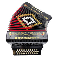 Rossetti 3112-GCF-BK 3 Row 31 Treble, 12 Bass Diatonic Button Accordion in Black - G, C, F Tuning