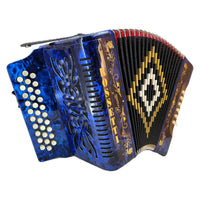Rossetti 3112-GCF-BU 3 Row 31 Treble, 12 Bass Diatonic Button Accordion in Blue - G, C, F Tuning