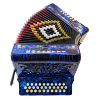 Rossetti 3112-GCF-BU 3 Row 31 Treble, 12 Bass Diatonic Button Accordion in Blue - G, C, F Tuning