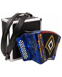 Rossetti 3112-GCF-BU 3 Row 31 Treble, 12 Bass Diatonic Button Accordion in Blue - G, C, F Tuning
