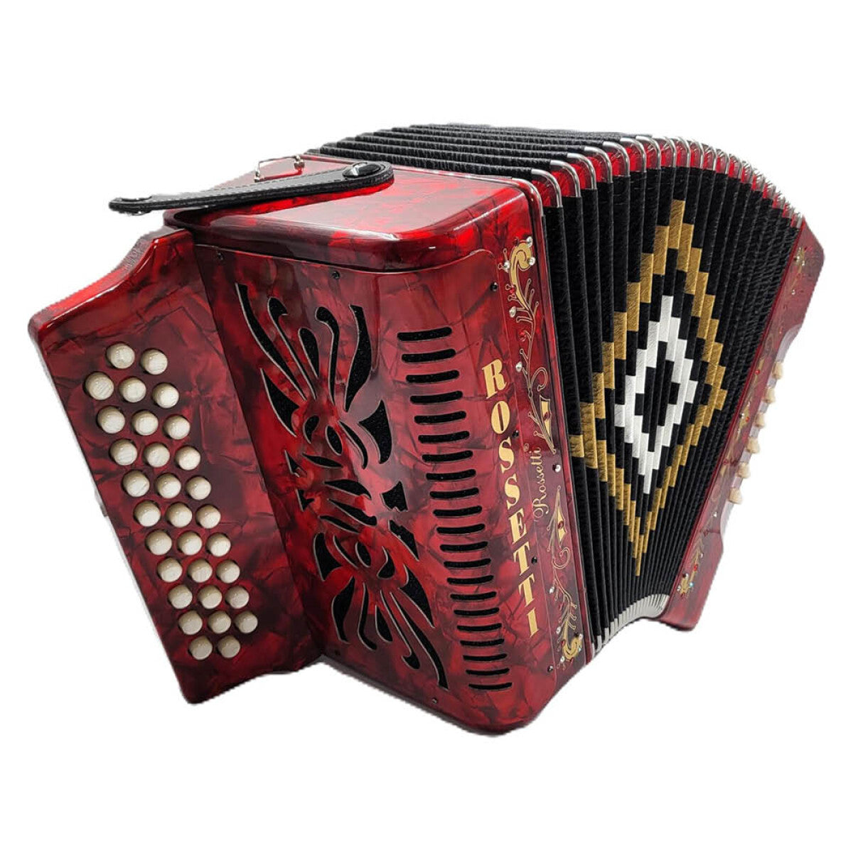 Rossetti 3112-GCF-RD 3 Row 31 Treble, 12 Bass Diatonic Button Accordion in Red - G, C, F Tuning