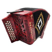 Rossetti 3112-GCF-RD 3 Row 31 Treble, 12 Bass Diatonic Button Accordion in Red - G, C, F Tuning
