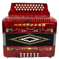 Rossetti 3112-GCF-RD 3 Row 31 Treble, 12 Bass Diatonic Button Accordion in Red - G, C, F Tuning